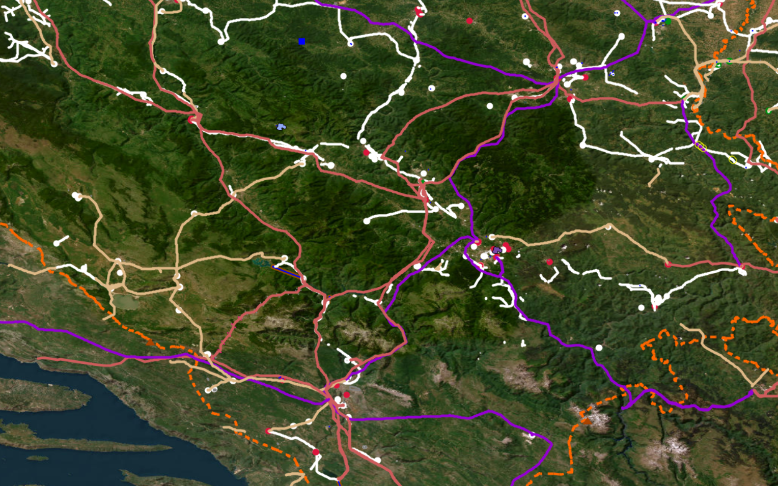 Mapcss of Bosnia displayed in OpenStreetMap